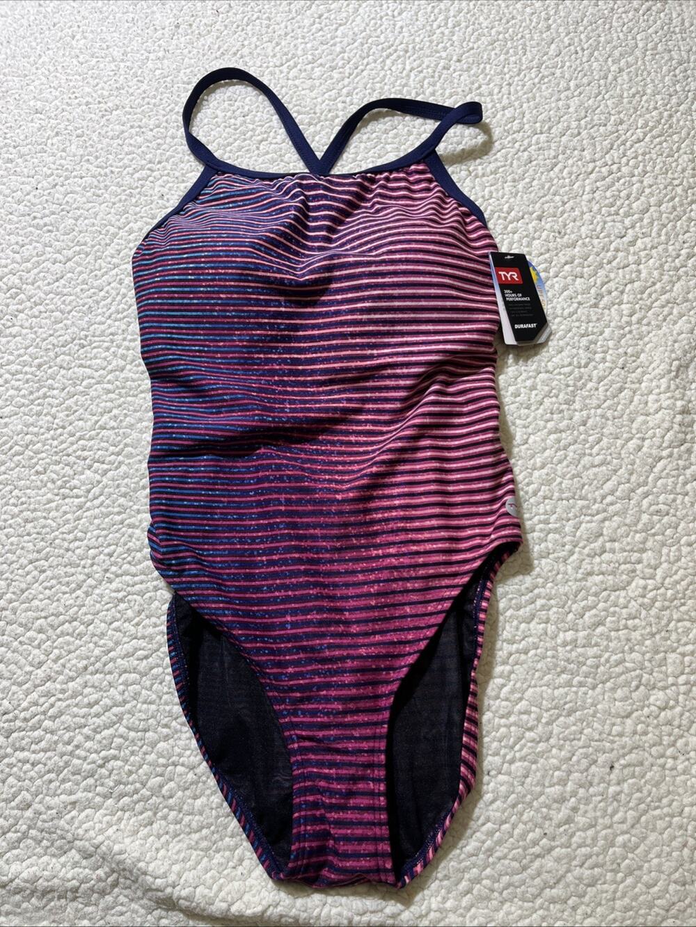 TYR Women's Durafast Elite Cutoutfit Swimsuit 16 Pink/Blue UPF 50+